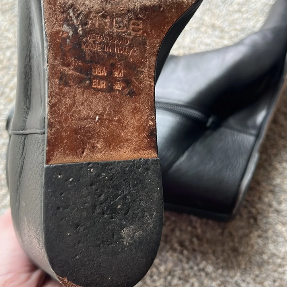 VINCE Michela size 9 black leather hidden wedge 2.5” heel 9.5” tall boots ITALY